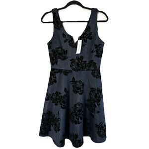 Francesca’s Mi Ami Dress Small Navy Blue Velvet Floral Mini Cocktail Party NWT